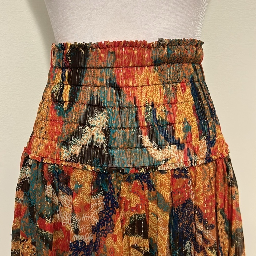 A.L.C. Luna Printed Elastic Waist Silk Mini Skirt Metallic Multi New Size 0 - Picture 4 of 9